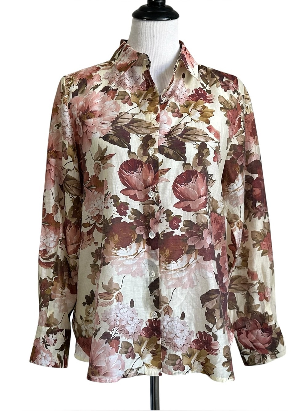 Bailey 44 Womens Floral Button Up Blouse Sz Medium Multicolor Long Sleeve